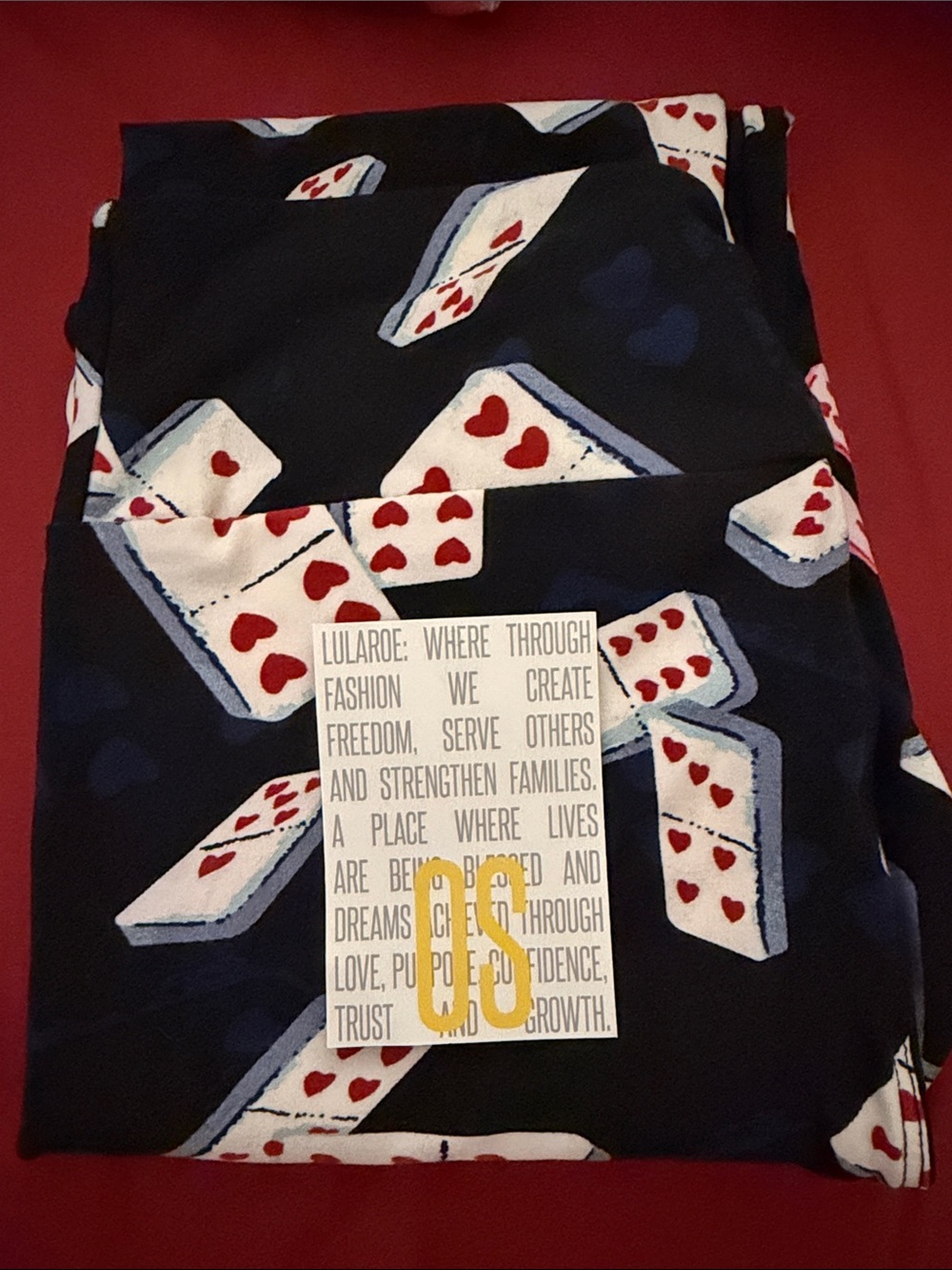 LuLaRoe OS Black Domino & Heart Print Leggings